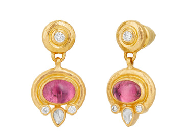 GURHAN, GURHAN Muse Gold Tourmaline Single Drop Earrings, 8x6mm Oval set in Wide Frame