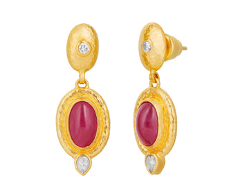 GURHAN, GURHAN Muse Gold Ruby Single Drop Earrings, 10x6mm Oval set in Wide Frame