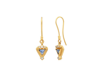 GURHAN, GURHAN Muse Gold Sapphire Single Drop Earrings, 15mm Triangle set in Wide Frame