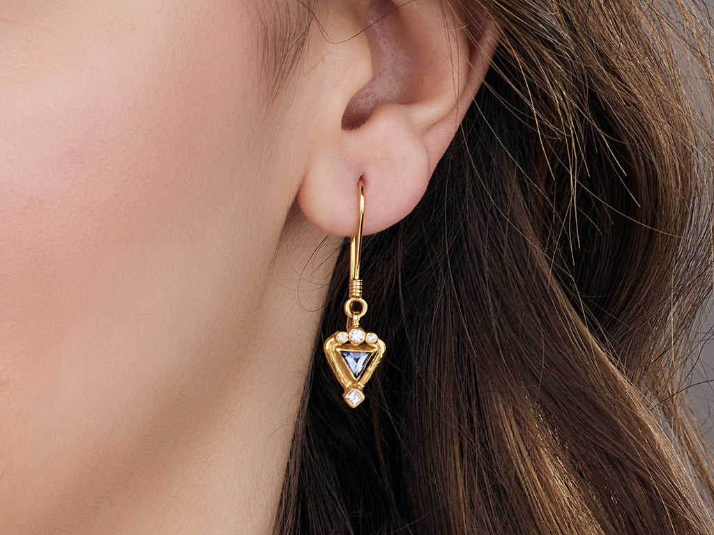 GURHAN, GURHAN Muse Gold Sapphire Single Drop Earrings, 15mm Triangle set in Wide Frame