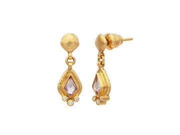 GURHAN, GURHAN Muse Gold Single Drop Earrings, 8x5mm Kite Shape set in Wide Frame, Sapphire and Diamond