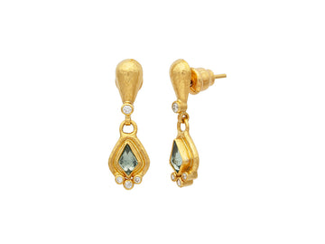 GURHAN, GURHAN Muse Gold Single Drop Earrings, 7x5mm Kite Shape set in Wide Frame, Sapphire and Diamond