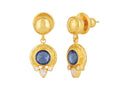 GURHAN, GURHAN Muse Gold Single Drop Earrings, 7mm Round set in Wide Frame, Post Top, Sapphire and Diamond