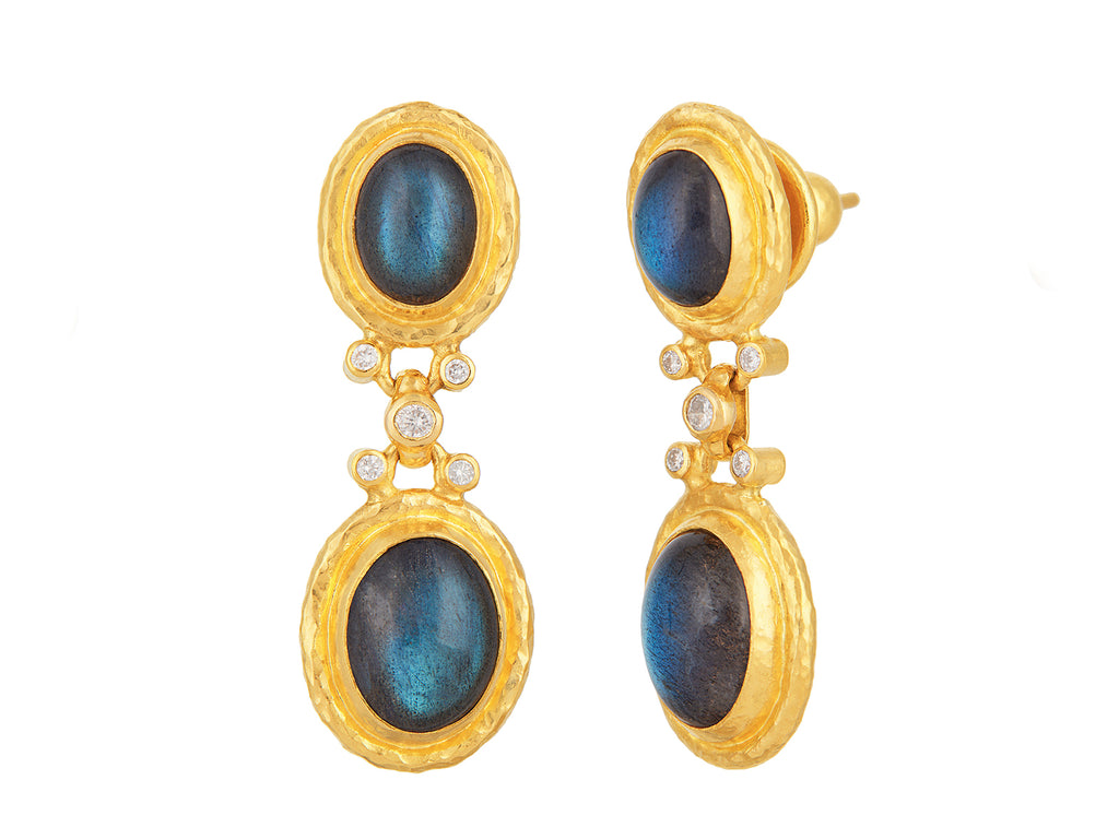 GURHAN, GURHAN Muse Gold Labradorite Single Drop Earrings, Mixed Oval set in Wide Frame