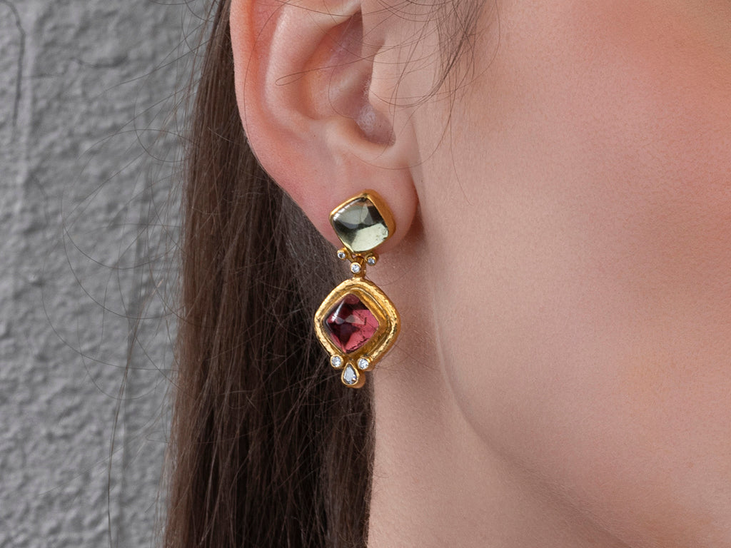 GURHAN, GURHAN Muse Gold Tourmaline Single Drop Earrings, Mixed Squares