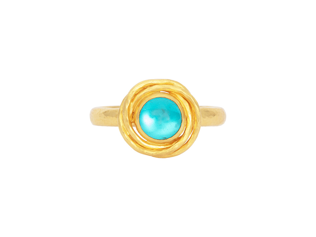 GURHAN, GURHAN Muse Gold Stone Cocktail Ring, 7mm Round set in Twisted Frame, Apatite