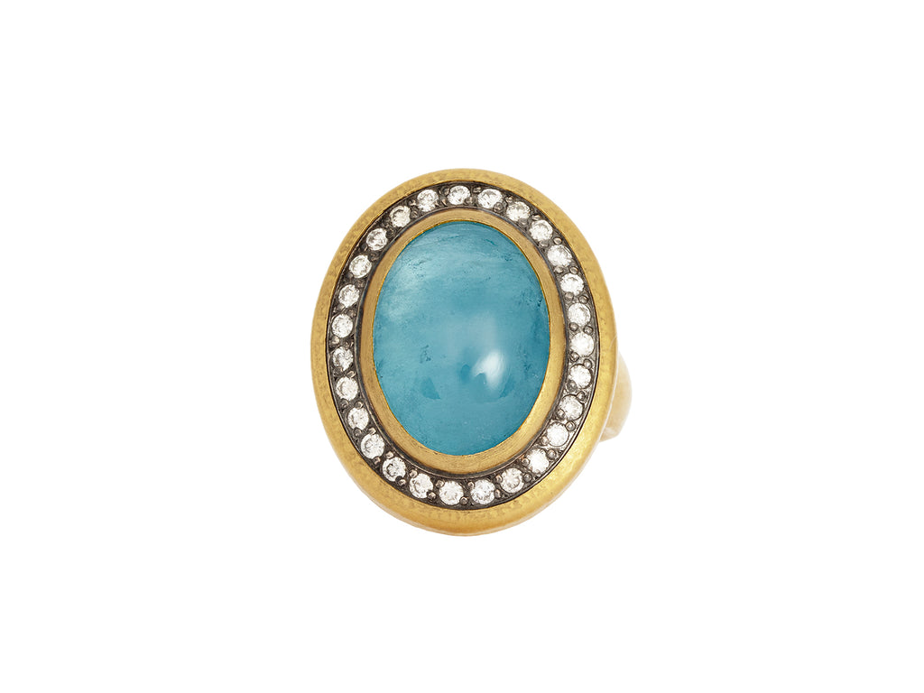 GURHAN, GURHAN Muse Gold Aquamarine Cocktail Ring, 18x13mm Oval set in Blackened Frame