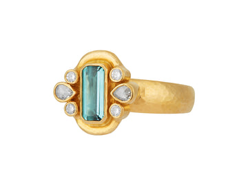 GURHAN, GURHAN Muse Gold Stone Cocktail Ring, 10x5mm Rectangle set in Wide Frame, Tourmaline and Diamond