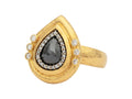 GURHAN, GURHAN Muse Gold Stone Cocktail Ring, 12x10mm Center Stone set in Pave and Wide Frame, Black and White Diamond