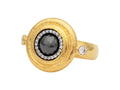 GURHAN, GURHAN Muse Gold Stone Cocktail Ring, 10mm Round Center Stone set in Pave and Wide Gold Frame, Black and White Diamond