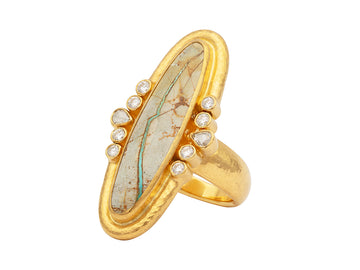 GURHAN, GURHAN Muse Gold Stone Cocktail Ring, 40x11mm Oval set in Wide Frame, Turquoise and Diamond