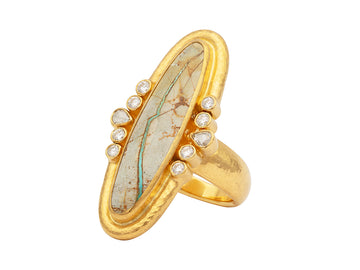 GURHAN, GURHAN Muse Gold Turquoise Cocktail Ring, 40x11mm Oval set in Wide Frame