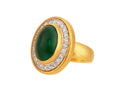 GURHAN, GURHAN Muse Gold Stone Cocktail Ring, 15x12mm Oval set in Wide Frame, Emerald and Diamond Pave