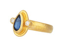 GURHAN, GURHAN Muse Gold Stone Cocktail Ring, 10x5mm Teardrop set in Wide Frame, Kyanite and Diamond