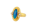 GURHAN, GURHAN Muse Gold Stone Cocktail Ring, 16x8mm Oval set in Wide Frame, Opal and Diamond