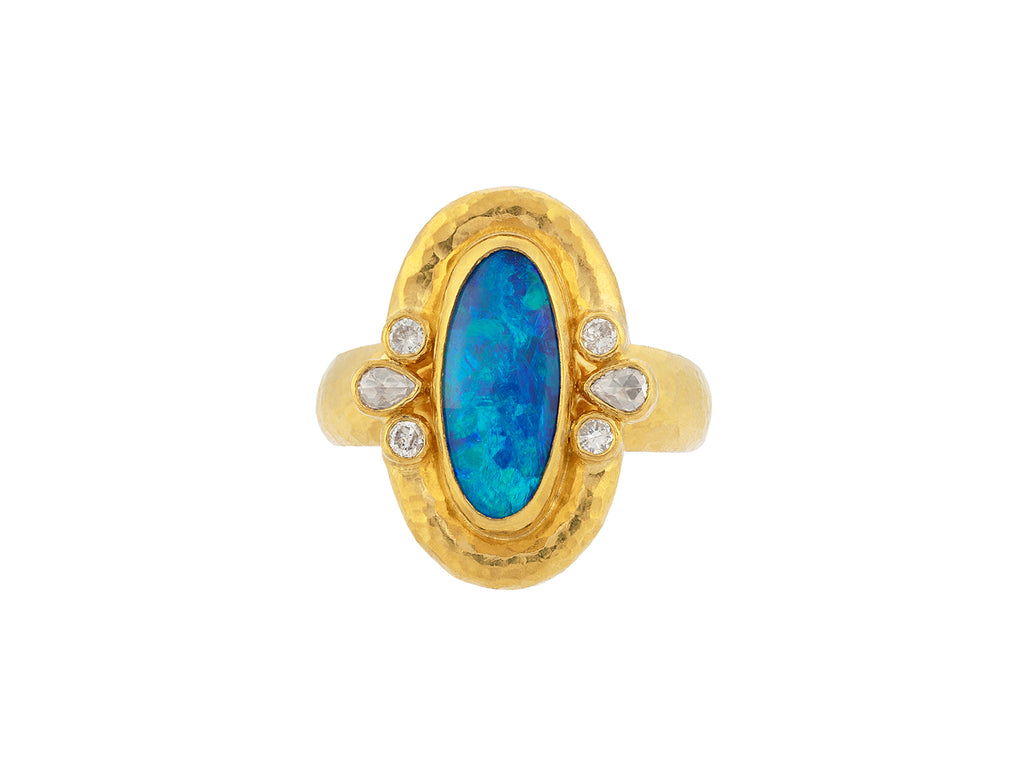 GURHAN, GURHAN Muse Gold Opal Cocktail Ring, 16x8mm Oval set in Wide Frame