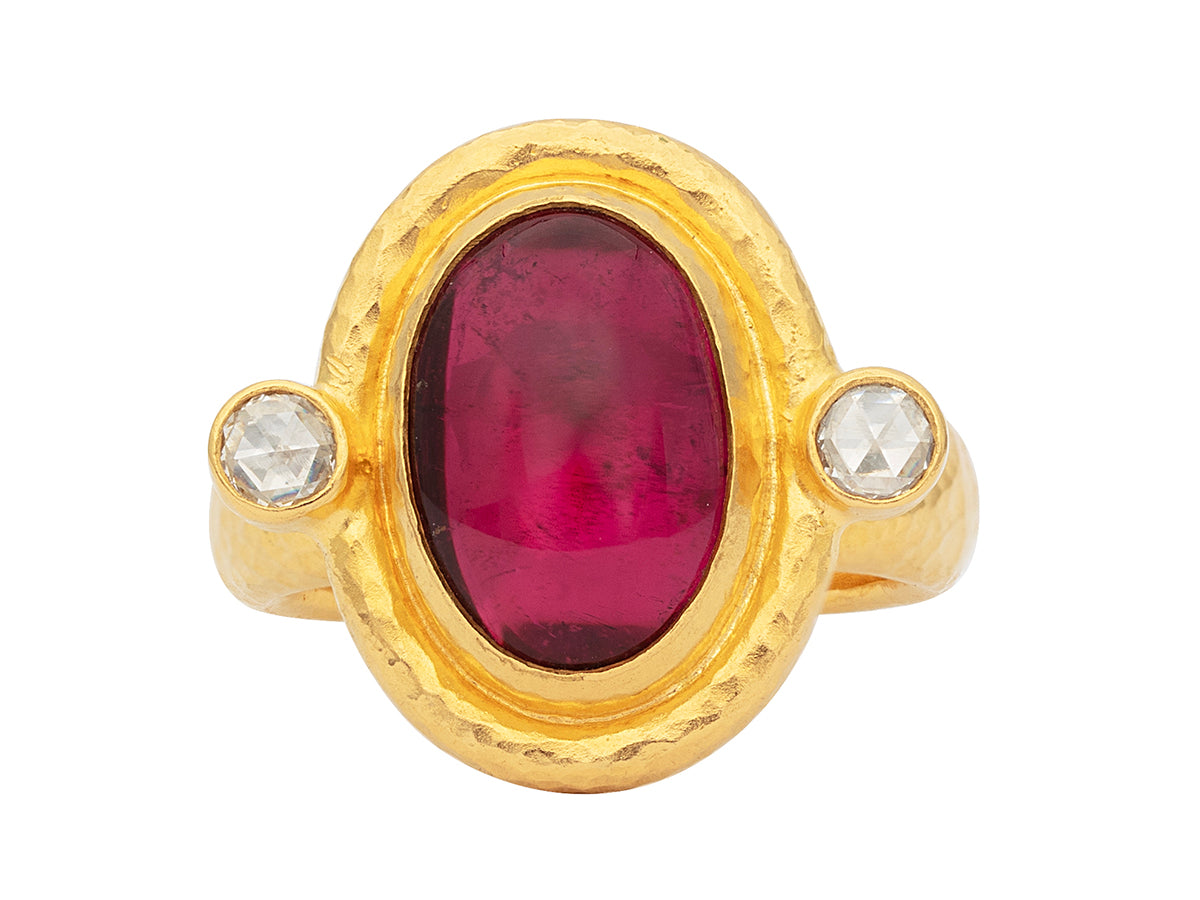 GURHAN, GURHAN Muse Gold Stone Cocktail Ring, 14x10mm Oval set in Wide Frame, Tourmaline and Diamond