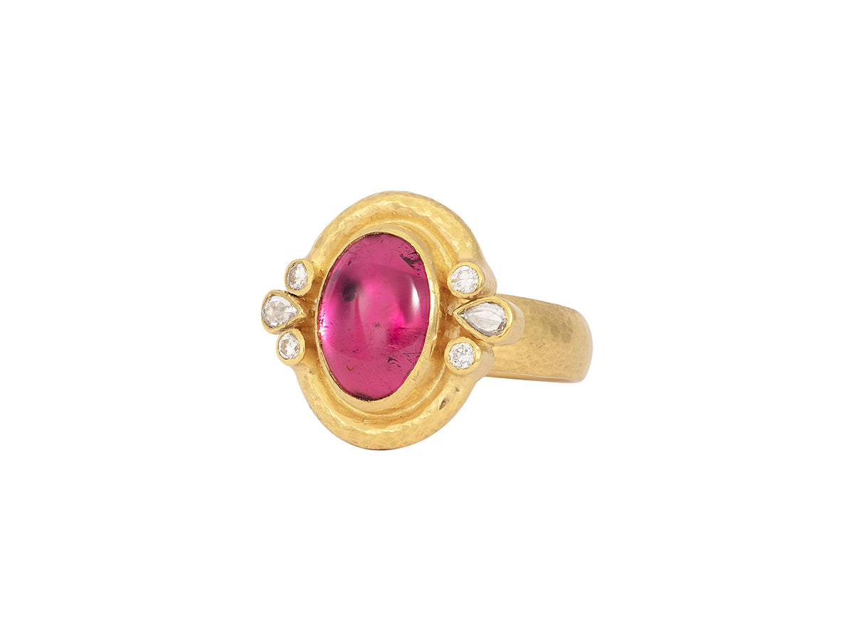 GURHAN, GURHAN Muse Gold Stone Cocktail Ring, 13x10mm Oval set in Wide Frame, with Tourmaline and Diamond