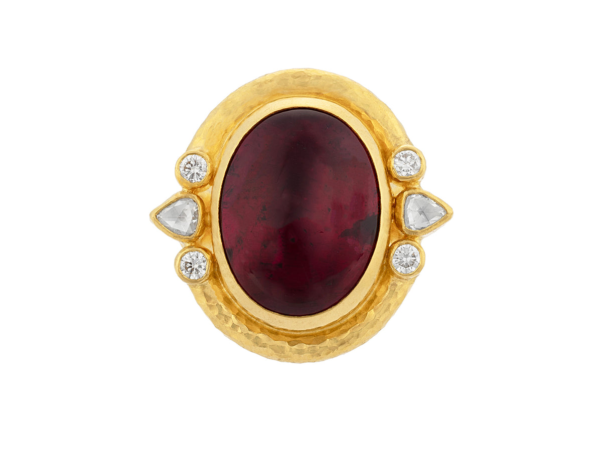 GURHAN, GURHAN Muse Gold Stone Cocktail Ring, 22x17mm Oval set in Wide Frame, Rubellite and Diamond