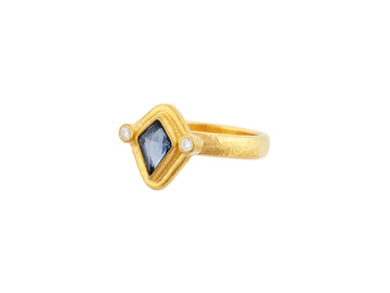 GURHAN, GURHAN Muse Gold Stone Cocktail Ring, 9x6mm Kite Shape set in Wide Frame, Sapphire and Diamond