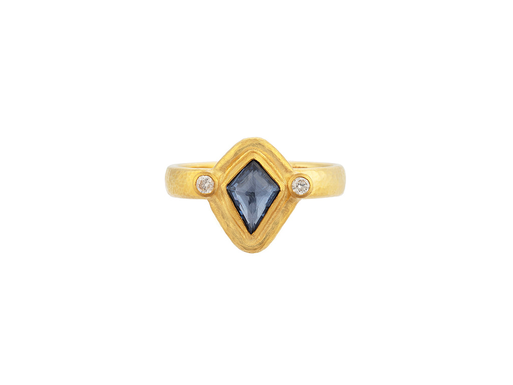 GURHAN, GURHAN Muse Gold Stone Cocktail Ring, 9x6mm Kite Shape set in Wide Frame, Sapphire and Diamond