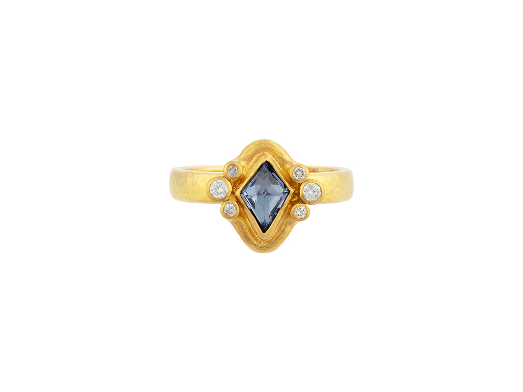 GURHAN, GURHAN Muse Gold Stone Cocktail Ring, 8x6mm Kite Shape set in Wide Frame, Sapphire and Diamond