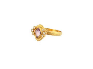 GURHAN, GURHAN Muse Gold Stone Cocktail Ring, 7x5mm Kite Shape set in Wide Frame, Sapphire and Diamond