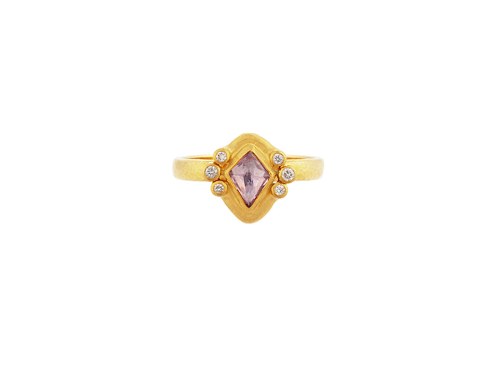 GURHAN, GURHAN Muse Gold Stone Cocktail Ring, 7x5mm Kite Shape set in Wide Frame, Sapphire and Diamond
