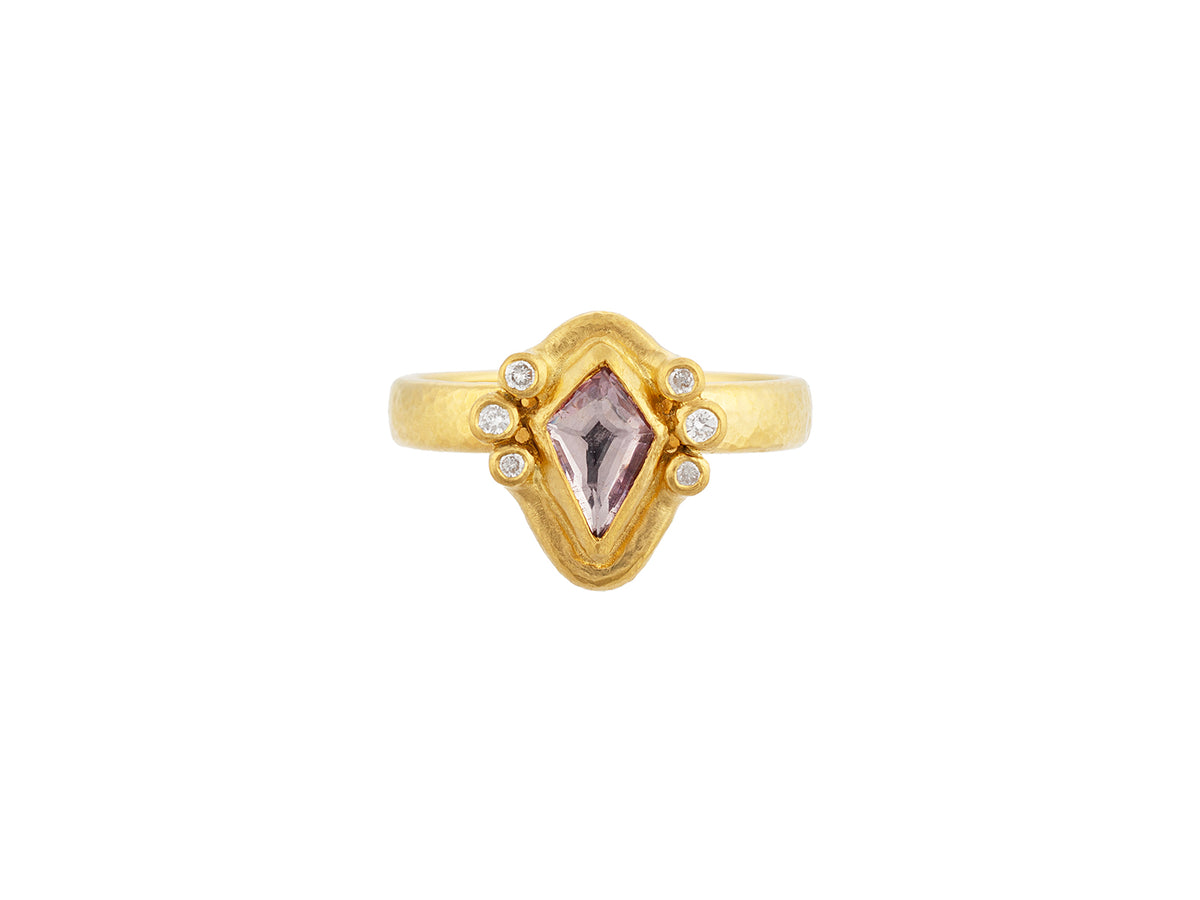 GURHAN, GURHAN Muse Gold Stone Cocktail Ring, 9x6mm Kite Shape set in Wide Frame, Sapphire and Diamond