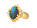 GURHAN, GURHAN Muse Gold Stone Cocktail Ring, 19x14mm Oval set in Wide Frame, Labradorite and Diamond
