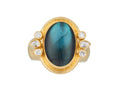 GURHAN, GURHAN Muse Gold Stone Cocktail Ring, 19x14mm Oval set in Wide Frame, Labradorite and Diamond