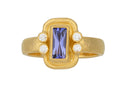 GURHAN, GURHAN Muse Gold Stone Cocktail Ring, 8x4mm Rectangle set in Wide Frame, Tanzanite and Diamond