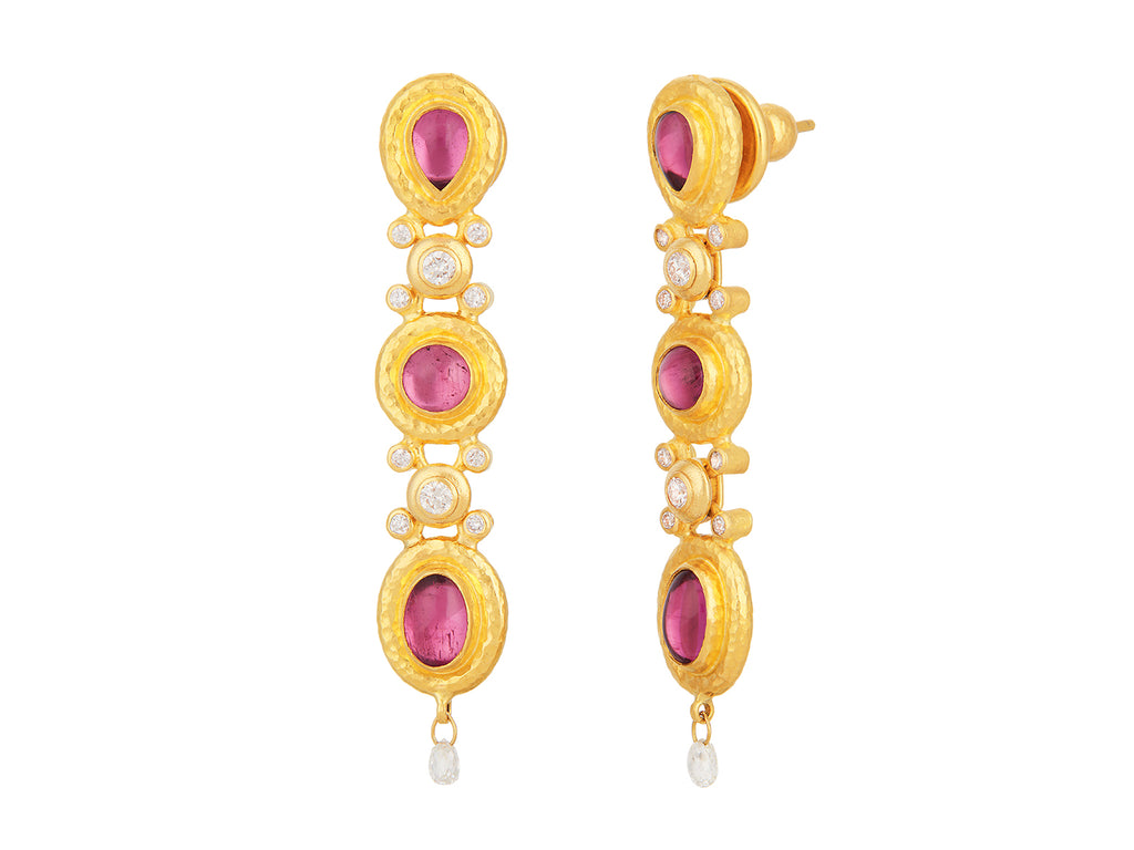 GURHAN, GURHAN Muse Gold Tourmaline Triple Drop Earrings, Mixed Oval and Round set in Wide Frame