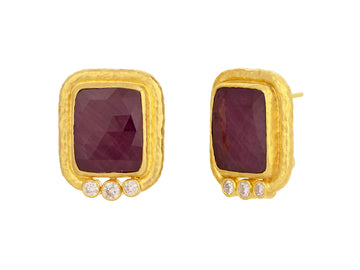 GURHAN, GURHAN Muse Gold Ruby Stud Earrings, 16x14mm Rectangle set in Wide Frame