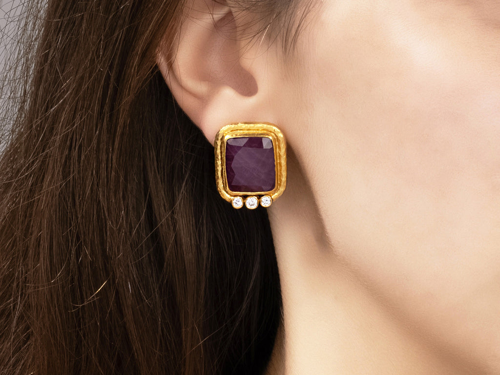 GURHAN, GURHAN Muse Gold Ruby Stud Earrings, 16x14mm Rectangle set in Wide Frame