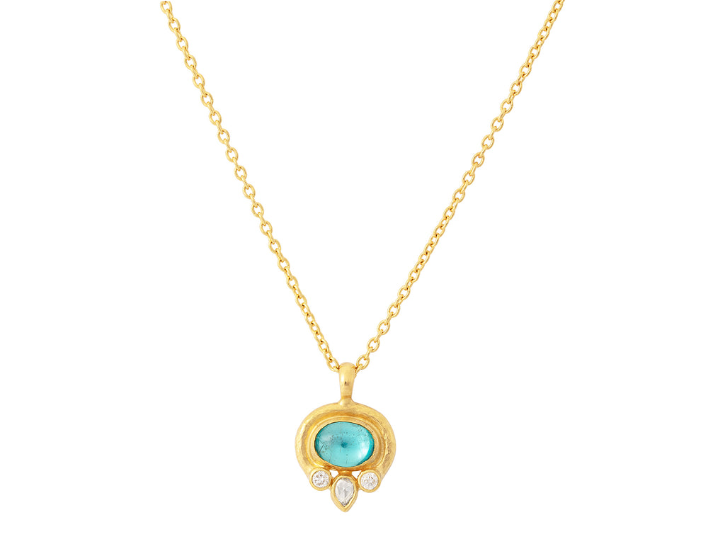 GURHAN, GURHAN Muse Gold Pendant Necklace, 8x6mm Oval set in Wide Frame, with Apatite and Diamond