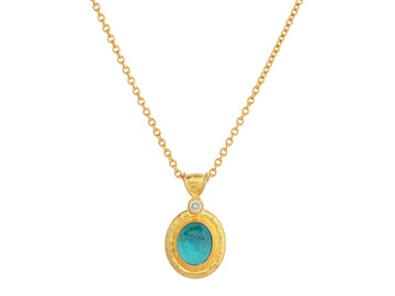 GURHAN, GURHAN Muse Gold Pendant Necklace, 10x8mm Oval set in Wide Frame, Apatite and Diamond