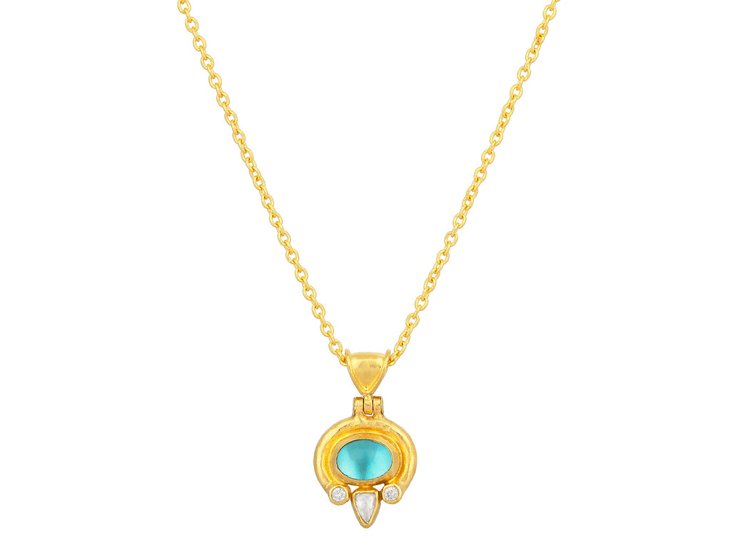 GURHAN, GURHAN Muse Gold Pendant Necklace, 8x6mm Oval set in Wide Frame, Apatite and Diamond