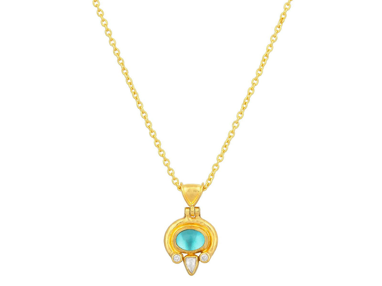 GURHAN, GURHAN Muse Gold Apatite Pendant Necklace, 8x6mm Oval set in Wide Frame