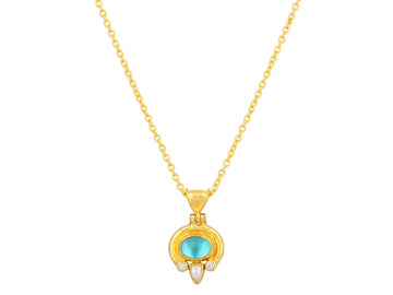 GURHAN, GURHAN Muse Gold Pendant Necklace, 8x6mm Oval set in Wide Frame, Apatite and Diamond