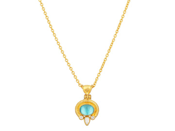 GURHAN, GURHAN Muse Gold Pendant Necklace, 8x6mm Oval set in Wide Frame, Apatite and Diamond