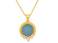GURHAN, GURHAN Muse Gold Pendant Necklace, 16mm Round Set in Wide Frame, Aquamarine and Diamond