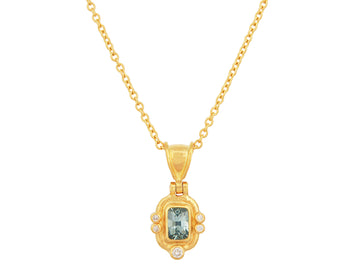 GURHAN, GURHAN Muse Gold Tourmaline Pendant Necklace, 7x5mm Rectangle set in Wide Frame