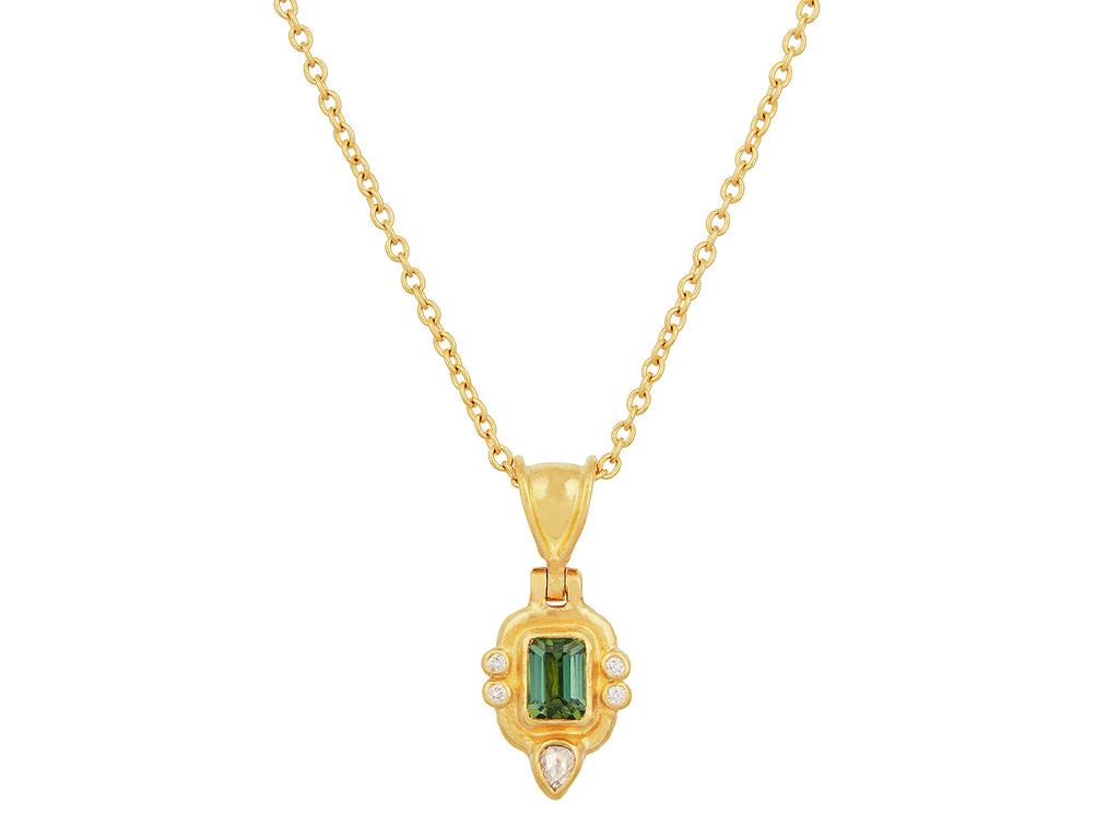 GURHAN, GURHAN Muse Gold Tourmaline Pendant Necklace, 6x5mm Rectangle set in Wide Frame