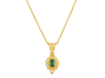 GURHAN, GURHAN Muse Gold Tourmaline Pendant Necklace, 6x5mm Rectangle set in Wide Frame