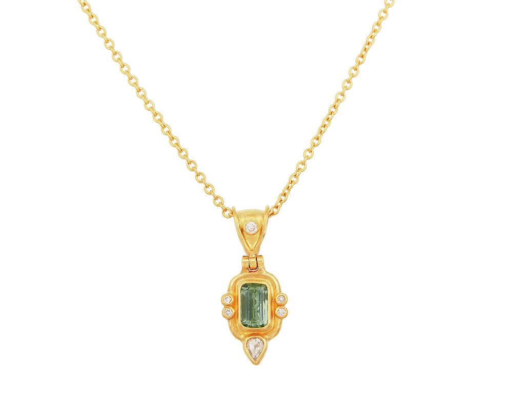 GURHAN, GURHAN Muse Gold Tourmaline Pendant Necklace, 8x5mm Rectangle set in Wide Frame