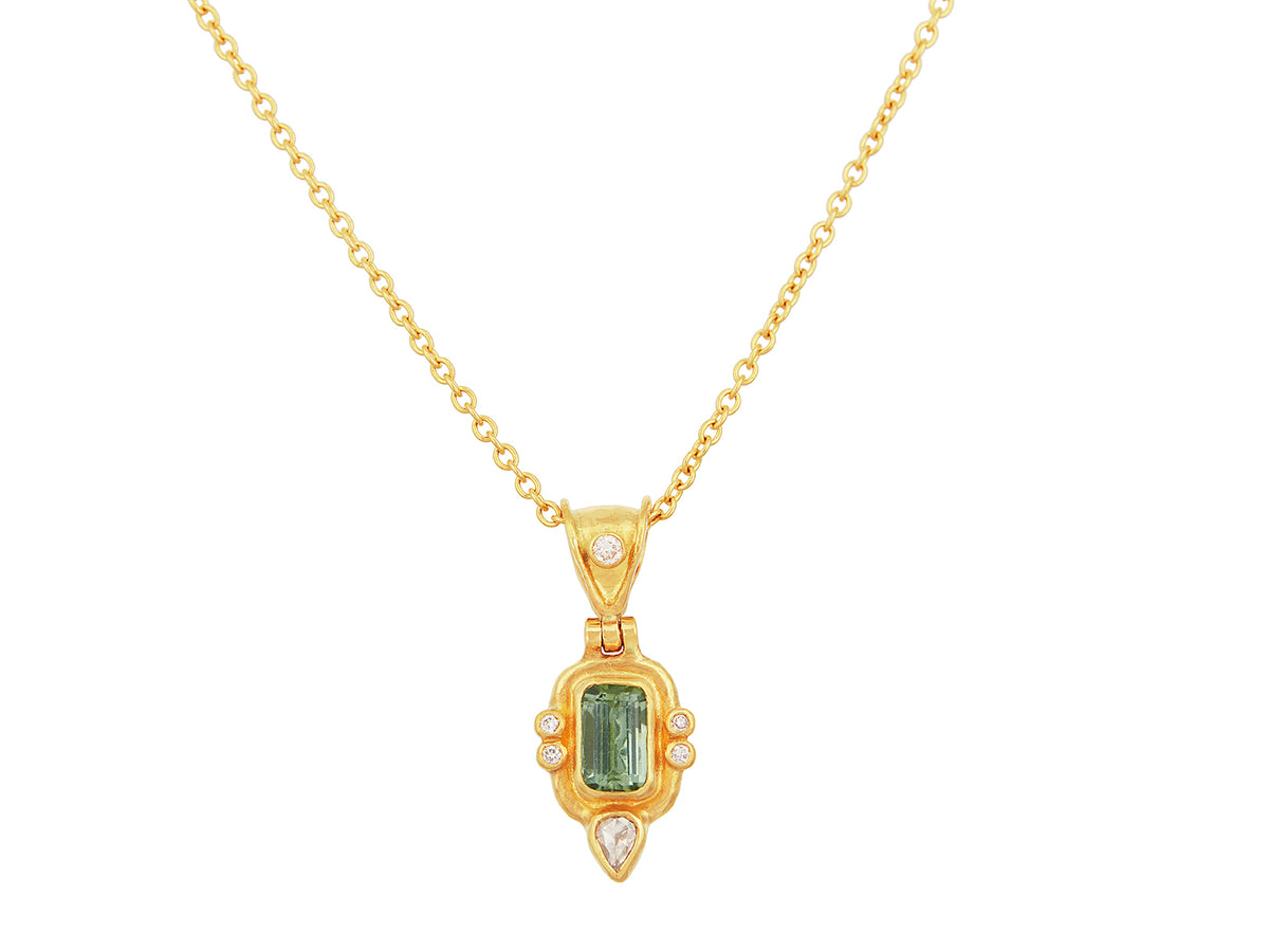 GURHAN, GURHAN Muse Gold Pendant Necklace, 8x5mm Rectangle set in Wide Frame, Tourmaline and Diamond