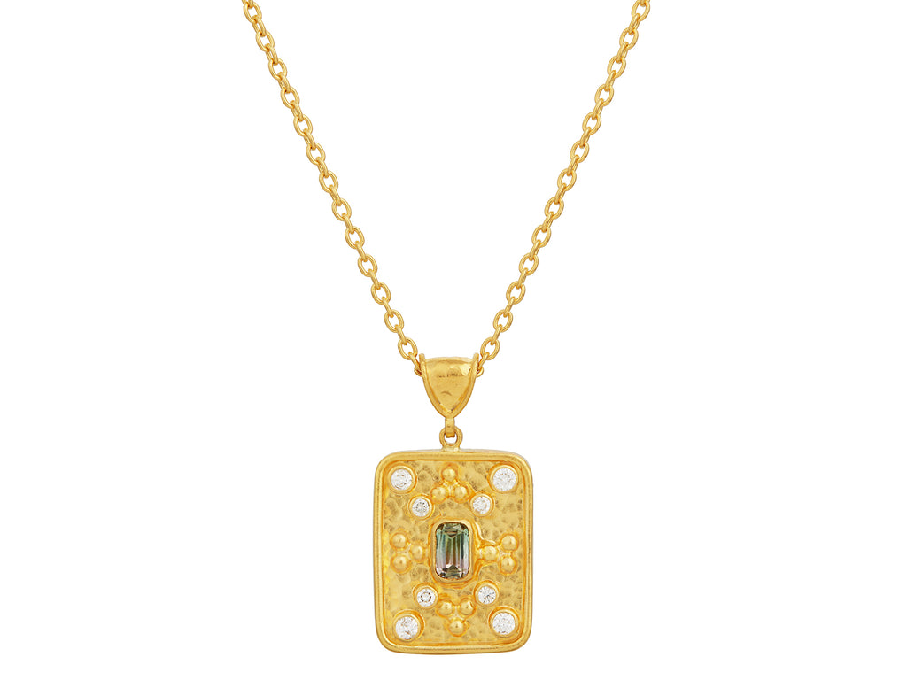 GURHAN, GURHAN Muse Gold Tourmaline Pendant Necklace, 21x16mm Rectangle Medallion