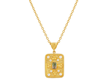 GURHAN, GURHAN Muse Gold Tourmaline Pendant Necklace, 21x16mm Rectangle Medallion