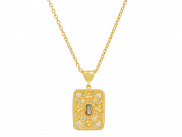 GURHAN, GURHAN Muse Gold Tourmaline Pendant Necklace, 21x16mm Rectangle Medallion